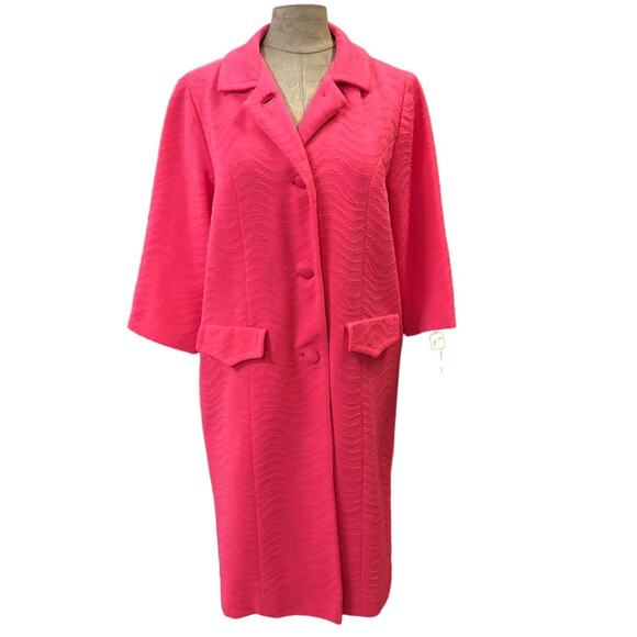 Vintage 1980s Women's Pink Jacket Coat Overcoat Long sleeve Knee length collar - Picture 1 of 9